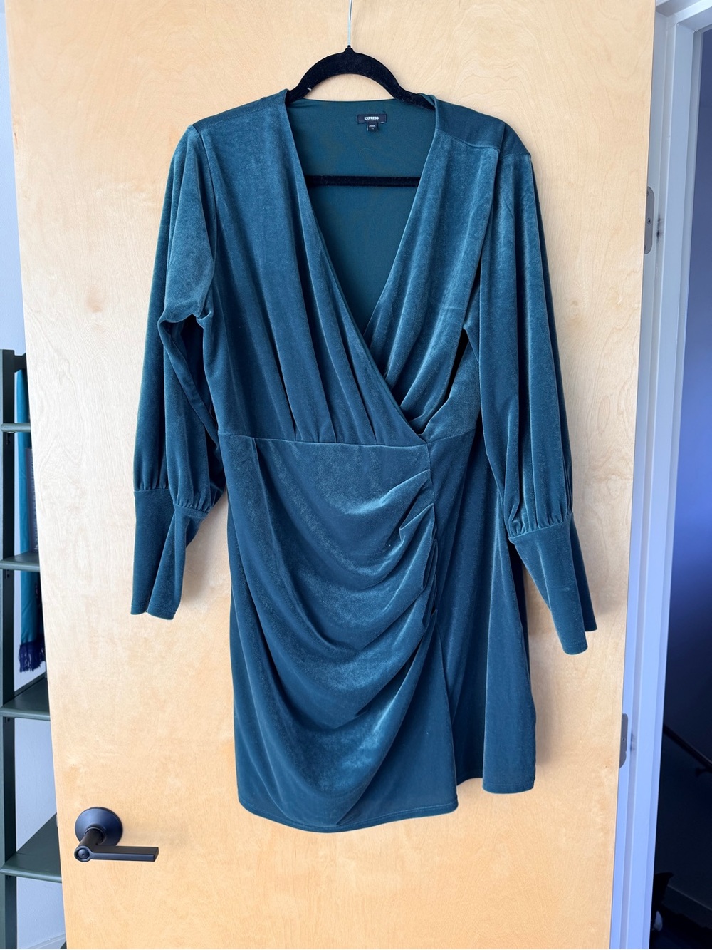 Women's Forest Green Velvet Wrap Dress